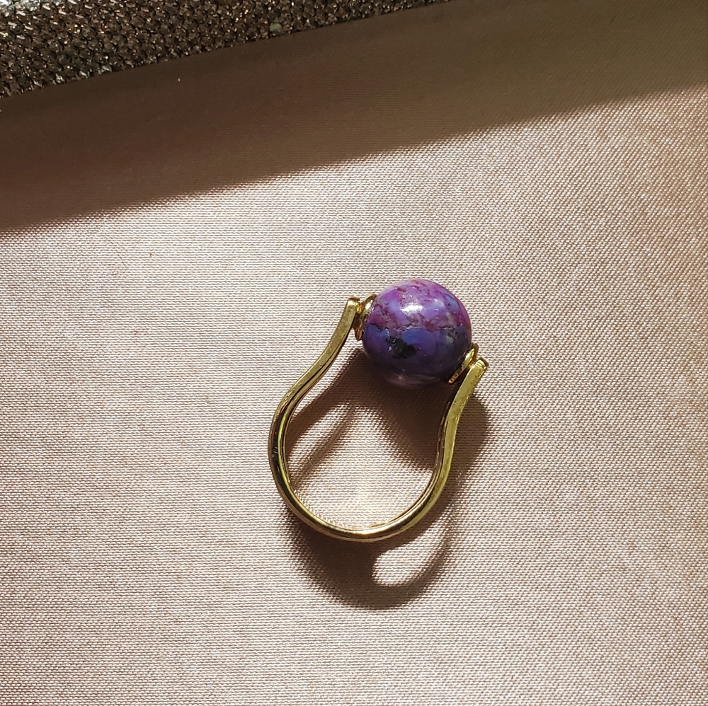 Purple Turquoise and Gold Plated Sterling Ring - Picture 1 of 8
